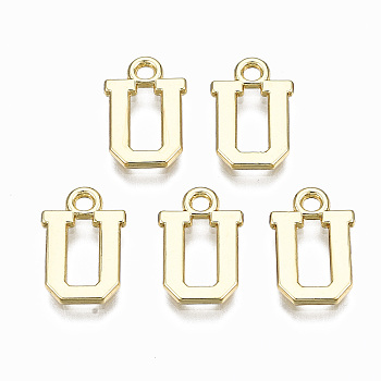 Alloy Charms, Cadmium Free & Nickel Free & Lead Free, Alphabet, Real 16K Gold Plated, Letter.U, 14x9x1mm, Hole: 1.6mm