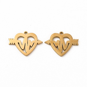 Ion Plating(IP) 304 Stainless Steel Pendants, Heart with Arrow and Heartbeat, Golden, 15x20x1.4mm, Hole: 1.4mm
