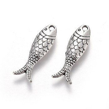 Tibetan Style Zinc Alloy Pendants, Fish, Antique Silver, 23.5x7.5x3mm, Hole: 1.5mm