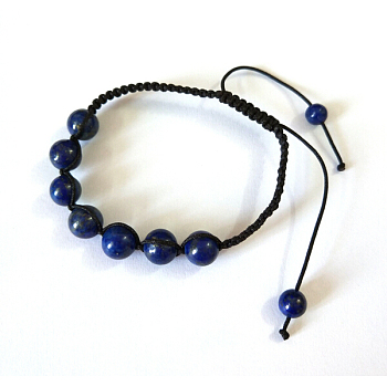 Adjustable Nylon Cord Braided Bead Bracelets, with Natural Lapis Lazuli(Dyed), 1-7/8 inch~2 inch(48~50mm)