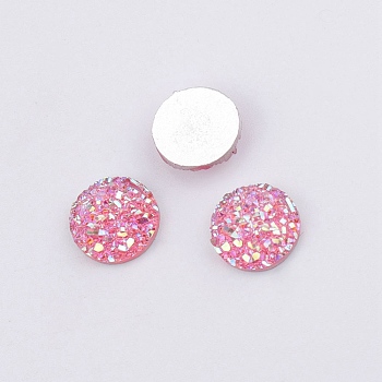 Druzy Resin Cabochons, Round, Pink, 10x3.3mm