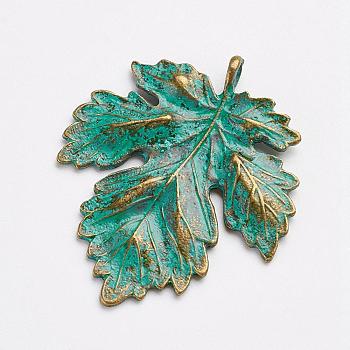 Tibetan Style Alloy Pendants, Holly Leaves, Antique Bronze & Green Patina, 41x35.5x2mm, Hole: 3mm