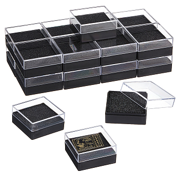 Plastic Badge Storage Gift Box, with Black EVA Sponge Inside, Square, 4.25x4.25x2.2cm