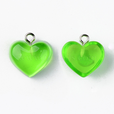Platinum Lime Green Heart Iron+Resin Pendants