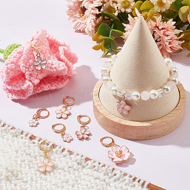 12Pcs 6 Style Alloy Enamel Sakura & Peach & Plum Blossom Charm Locking Stitch Markers(HJEW-PH01645)-5