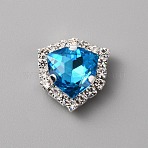 Sew on Rhinestone, Faceted Glass Rhinestone, Multi-Strand Links, with Platinum Tone Brass Settings, Shield, Sapphire, 17.5x17x7mm, Hole: 1mm(DIY-WH0273-97P)