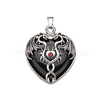 Natural Obsidian Pendants, with Zinc Alloy Findings, Heart with Dragon, 32x31mm(X-PW-WG50940-06)