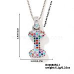 Brass Pave Colorful Cubic Zirconia Letter Pendant Box Chain Necklaces, Platinum, Letter I, 15.75 inch(40cm)(NU0575-35)