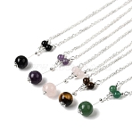 Natural Gemstones Pendant Necklaces, with Iron Chains and Spring Clasp, 16.9 inch(42.9cm)(NJEW-JN01611)