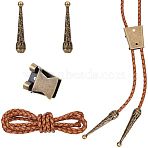 DIY Flower Bolo Tie Making Kit, including 1M Cowhide Leather Braided Rope, 1Pc Iron Bolo Tie Slider Clasps, 2Pcs Alloy Bolo Tie End Caps, Antique Bronze, 52x10.5mm, Hole: 5.5mm, 2pcs(DIY-GF0014-25B)