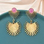 Sun 304 Stainless Steel Enamel Dangle Stud Earrings, Ion Plating(IP), Long-Lasting Plated, Real 18K Gold Plated, Pearl Pink, 54.5x29mm(EJEW-B156-04G)