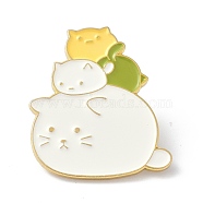 Cute Cats Enamel Pin, Alloy Enamel Brooch Pin for Clothes Bags, Golden, White, 30x26x10mm, Pin: 1mm(JEWB-P008-E03)