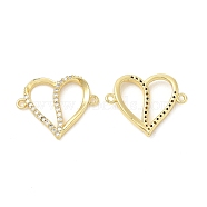 Brass Micro Pave Clear Cubic Zirconia Connector Charms, Heart Links, Real 18K Gold Plated, 17.5x22x3mm, Hole: 1.4mm(KK-E068-VB049)