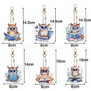 DIY Diamond Painting Pendant Decoration Kits, with Resin Rhinestones, Diamond Sticky Pen, Tray Plate and Glue Clay, Owl, 140~150x80~90mm, 6pcs/set(PW-WG99385-06)