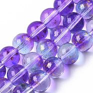 Transparent Spray Painted Glass Bead Strands, with Golden Foil, Round, Blue Violet, 10~11mm, Hole: 1.4~1.6mm, about 39~42pcs/Strand, 14.84 inch~15.27 inch(37.7~38.8cm)(GLAA-N035-03D-B03)