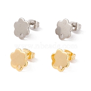 201 Stainless Steel Stud Earring Findings with Hole, 304 Stainless Steel Pins and Ear Nuts, Flower, Mixed Color, 10x9mm, Hole: 1.6mm, Pin: 0.8mm(EJEW-A071-10A)