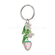 Fruits & Leaf Acrylic Pendant Keychain, with Iron Keychain Ring, Strawberry, 7.25cm(KEYC-JKC00680-05)