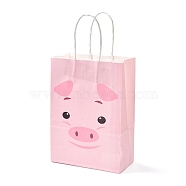 Rectangle Paper Bags, with Handle, for Gift Bags and Shopping Bags, Pig Pattern, 14.9x8.1x21cm(CARB-B002-03E)