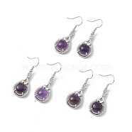 Natural Amethyst Teardrop Dangle Earrings with Crystal Rhinestone, Platinum Brass Jewelry for Women, 42mm, Pin: 0.6mm(EJEW-A092-02P-13)