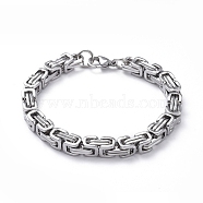 Unisex 201 Stainless Steel Byzantine Chain Bracelets, with Lobster Claw Clasps, Stainless Steel Color, 8-1/2 inch(21.5cm), 7mm(BJEW-L637-34C-P)