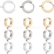 12Pcs 3 Colors 304 Stainless Steel Huggie Hoop Earrings Findings, with Vertical Loop, Ring, Mixed Color, 15.5x14x3mm, Hole: 1.6mm, Pin: 1mm, 4pcs/color(STAS-UN0023-05)