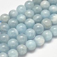 Round Natural Aquamarine Beads Strands, Grade AB+, 8mm, Hole: 1mm, about 49pcs/strand, 15.5 inch(G-F289-01-8mm)