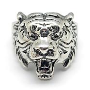 Alloy Finger Rings, Tiger, Size 9, Antique Silver, 19mm(RJEW-S038-101-19mm)