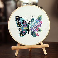 Butterfly & Flower Pattern DIY Embroidery Kits, Including Printed Canvas Fabric, Embroidery Thread & Needles, Bamboo Embroidery Hoop, Colorful, Hoop: 200mm(DARK-PW0001-154B-02)