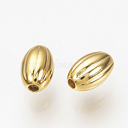 Brass Corrugated Beads, Nickel Free, Real Gold Plated, Oval, Real 18K Gold Plated, 5x3mm, Hole: 0.5mm(KK-Q735-287G)