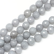 Natural White Jade Bead Strands, Dyed, Faceted, Round, Light Grey, 8~9mm, Hole: 1mm, about 46pcs/strand, 14.76~14.96 inch(37.5~38cm)(G-R346-8mm-10)