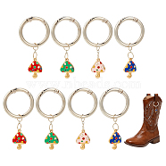 Alloy Enamel Shoe Charms, with Spring Gate Rings, Mushroom Charm, for Boot Decoration, Mixed Color, 65mm, 4 colors, 2pcs/color, 8pcs/set(PALLOY-AB00016)
