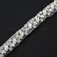 Glass Crystal Hotfix Rhinestone Trimming, with Hot Melt Adhesive Stick & Alloy Settings, for DIY Bridal Belt, Crystal, 15x4mm(DIY-WH0343-87)