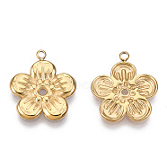 304 Stainless Steel Pendants, Flower Charm, Nickel Free, Real 14K Gold Plated, 17.5x15.5x1.5mm, Hole: 1.5mm(STAS-T060-44G)