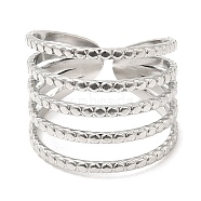 Non-Tarnish 304 Stainless Steel Open Cuff Rings, Multi Line, Stainless Steel Color, US Size 7 1/4(17.5mm)(RJEW-K245-62P)