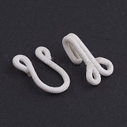 Brass Garment Hook and Eye, Collar/Dress/Trouser Buckle Hooks Eyes, with Cloth, White, 38x13mm, Hole: 2.5mm(KK-WH0005-06)