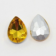 Glass Pointed Back Rhinestone, Back Plated, Faceted, Teardrop, Gold, 18x13x6mm(RGLA-Q002-16)