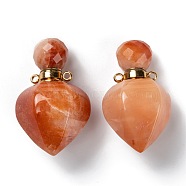 Faceted Natural Topaz Jade Openable Perfume Bottle Pendants, with 304 Stainless Steel Findings, Peach Shape, Golden, 35~36x18~18.5x21~21.5mm, Hole: 1.8mm, Bottle Capacity: 1ml(0.034 fl. oz)(G-P435-A-06G)