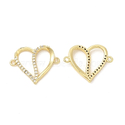 Brass Micro Pave Clear Cubic Zirconia Connector Charms, Heart Links, Real 18K Gold Plated, 17.5x22x3mm, Hole: 1.4mm(KK-E068-VB049)