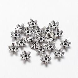 Tibetan Style  Zinc Alloy Bead Caps, Lead Free,Cadmium Free and Nickel Free, Flower, Antique Silver Color, 6.5x3mm, Hole: 1mm(X-TIBEB-6.5x3-AS-FF)