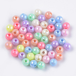 Opaque Acrylic Beads, AB Color ,Round, Mixed Color, 6x5.5mm, Hole: 1.8mm(X-MACR-S296-90A)