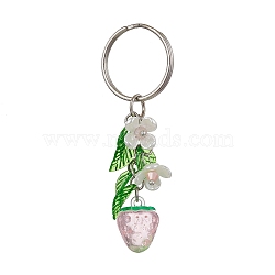 Fruits & Leaf Acrylic Pendant Keychain, with Iron Keychain Ring, Strawberry, 7.25cm(KEYC-JKC00680-05)