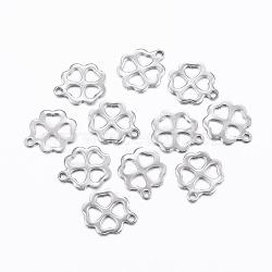 201 Stainless Steel Hollow Pendants, Clover, Stainless Steel Color, 12.5x10.5x1mm, Hole: 1mm(STAS-H376-18)