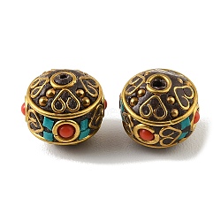 Handmade Polymer Clay Indonesia Beads, with Resin & Synthetic Turquoise & Unplated Brass, Colorful, Round, 15.5x14mm, Hole: 2.5mm(PY-CBAAA14-07C-04)