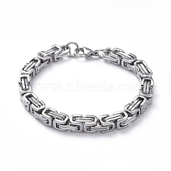 Unisex 304 Stainless Steel Byzantine Chain Bracelets, with Lobster Claw Clasps, Stainless Steel Color, 8-1/2inches(21.5cm), 7mm(BJEW-L637-34C-P)
