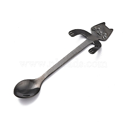 304 Stainless Steel Hanging Spoon, Cat Shape, Gunmetal, 116x32x8.5mm(AJEW-P093-01H)