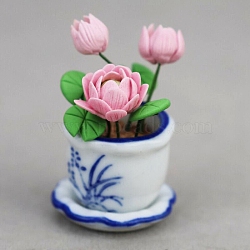 Polymer Clay Lily with Resin Basket Miniature Ornaments, Micro Landscape Home Dollhouse Accessories, Pretending Prop Decorations, Pearl Pink, 28x49mm(PW-WGD70FB-01)