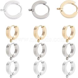 12Pcs 3 Colors 304 Stainless Steel Huggie Hoop Earrings Findings, with Vertical Loop, Ring, Mixed Color, 15.5x14x3mm, Hole: 1.6mm, Pin: 1mm, 4pcs/color(STAS-UN0023-05)