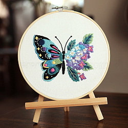 Butterfly & Flower Pattern DIY Embroidery Kits, Including Printed Canvas Fabric, Embroidery Thread & Needles, Bamboo Embroidery Hoop, Colorful, Hoop: 200mm(DARK-PW0001-154B-02)