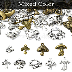 60Pcs 15 Styles Tibetan Style Alloy Pendants, Mushroom, Mixed Color, 15.5~29.4x11.5~21x1.5~6mm, Hole: 1.5~2.2mm, 4pcs/style(TIBEP-YW0001-81)