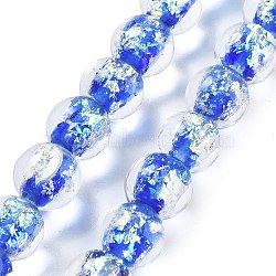 Handmade Foil Lampwork Beads Strands, Round, Medium Blue, 10mm, about 40pcs/strand, 14.57''(37cm)(FOIL-K003-06B-24)